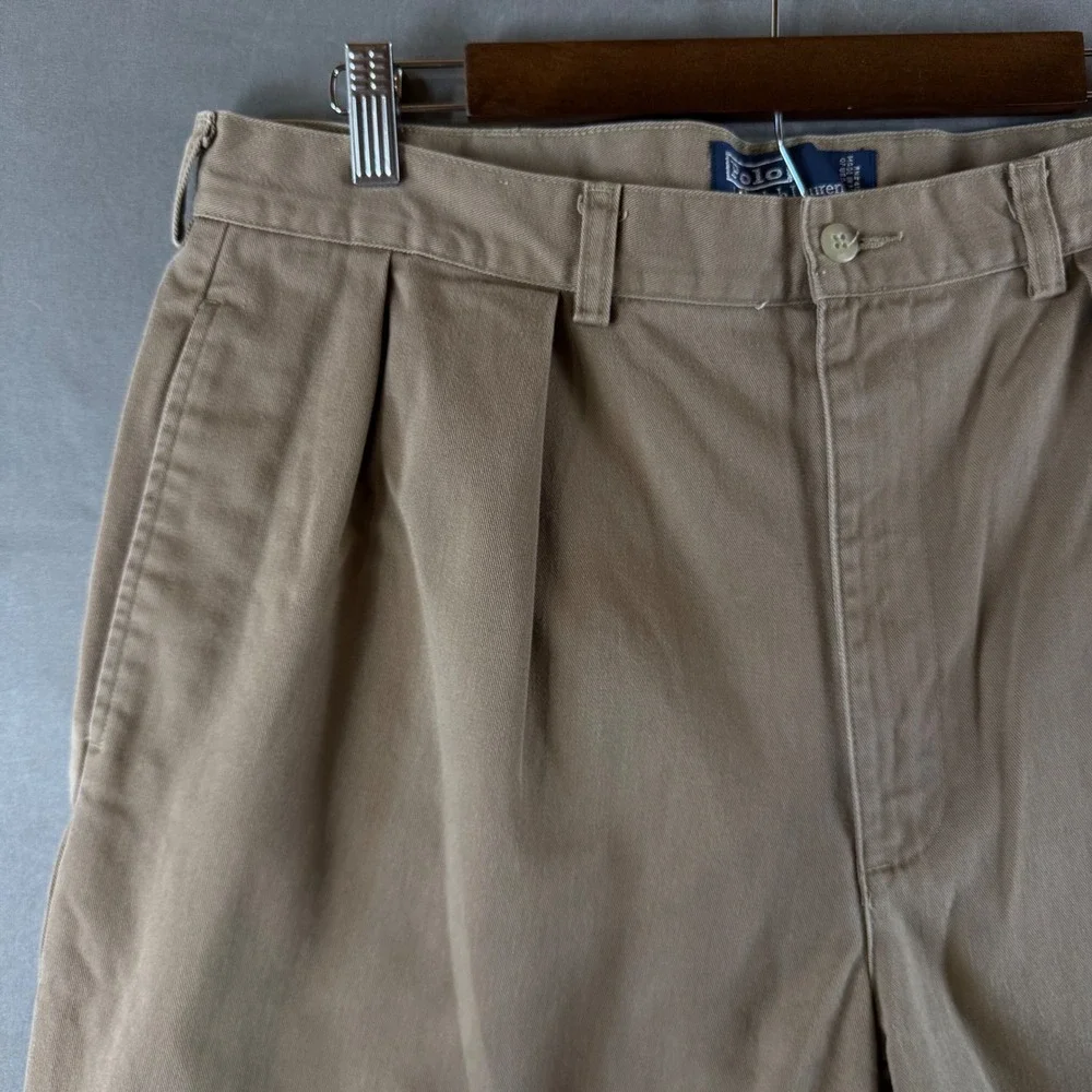 VTG Polo Ralph Lauren Tyler Short Mens 36 Tan Chino Cotton Shorts Y2K Preppy